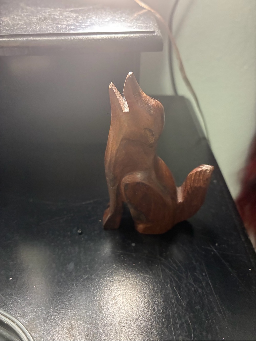 Hand-Carved Wooden wolf small Figurine - Brown